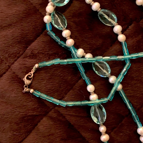 AQUAMARINE & PEARL NECKLACE - Picture 7 of 7